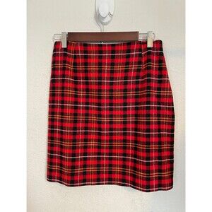Vintage 90s Womens Plaid Wool Mini Skirt Size 10 Red Black Tartan Preppy Grunge